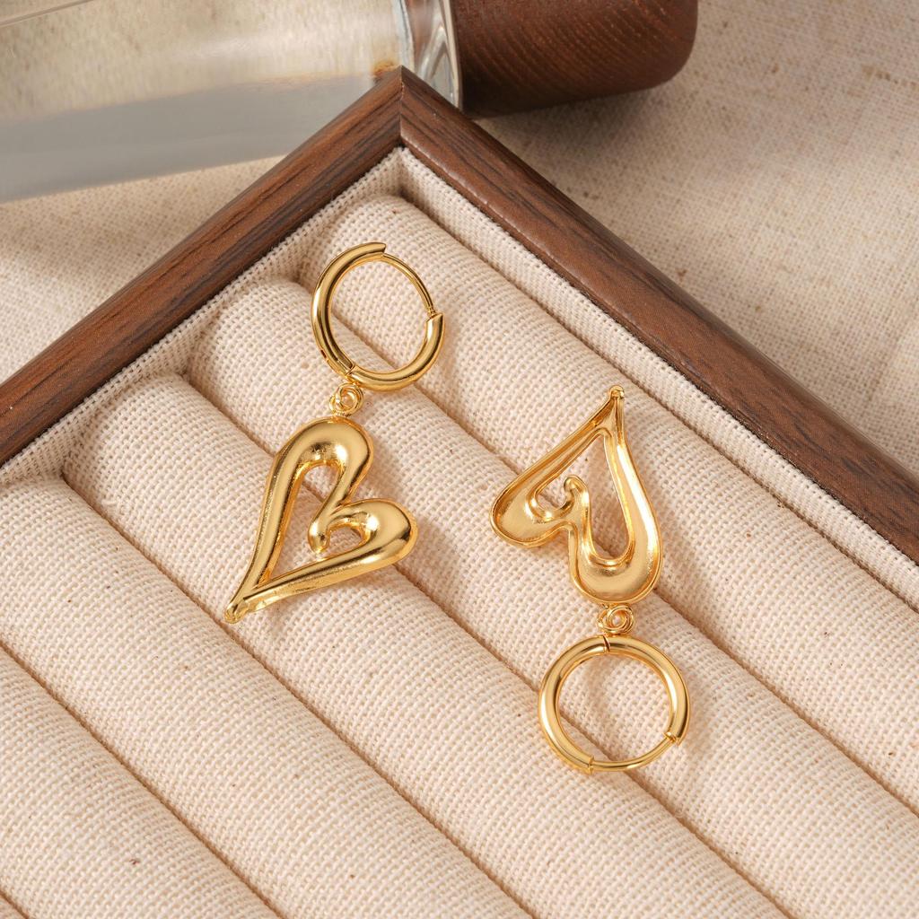 Корейские серьги-подвески в форме сердца: Модные Геометрические Каффы из Титановой Стали, Шикарные Роскошные Украшения для Женщин