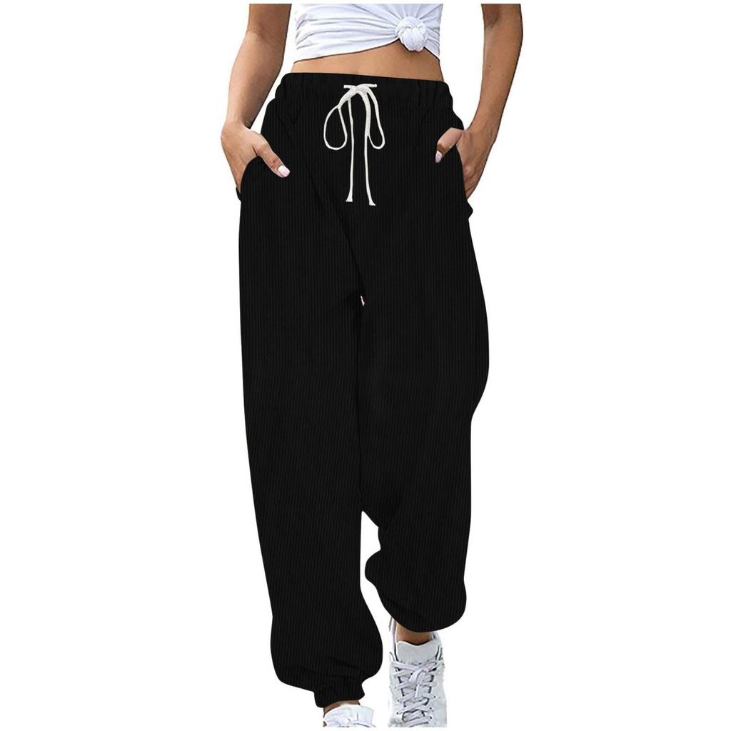 Corduroy Pants For Women Fashion Pockets Elastic Waist Drawstring Jogger Pants Outdoor Casual Sweat Pants