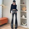 Gradient Black Grey Flared Jeans for Women In Spring and Autumn New High-waist Stretch-slim Hot Girl Horseshoe Floor Pants