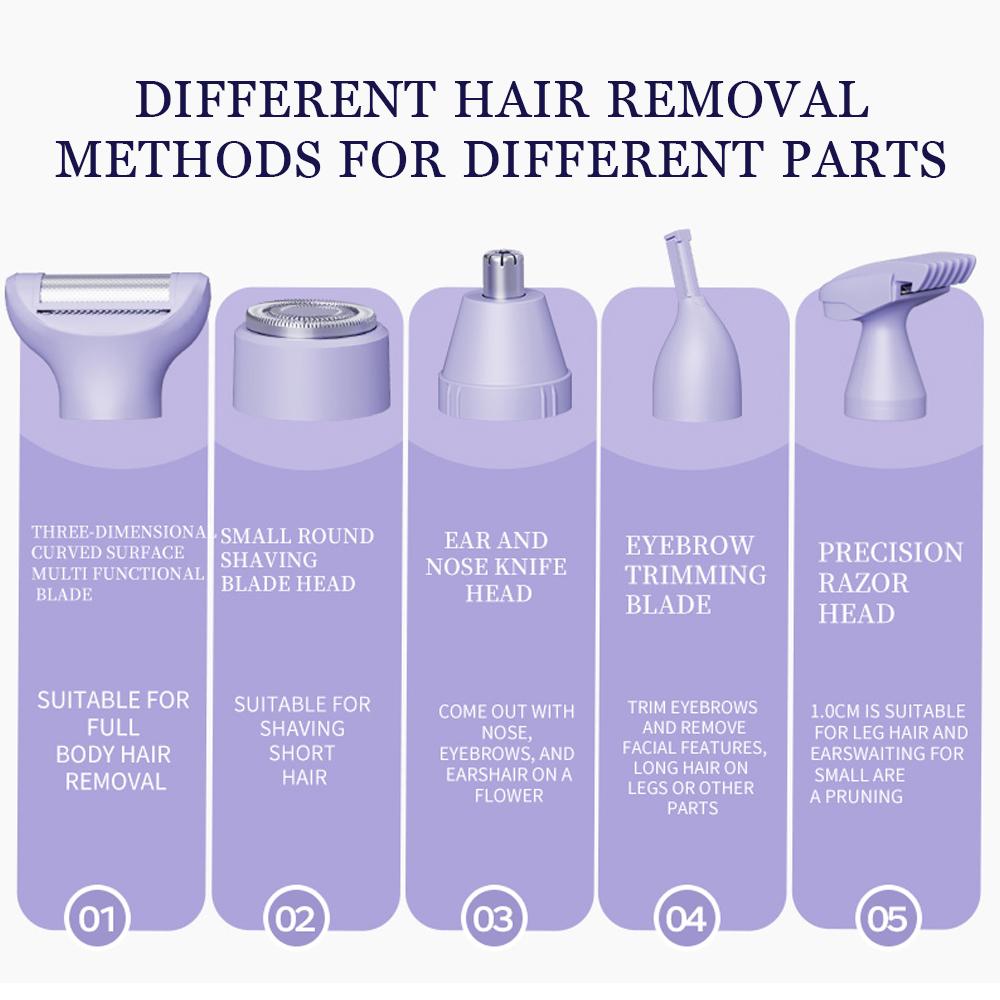 Многофункциональный женский эпилятор 5 в 1, безболезненная электрическая бритва, портативный эпилятор для бровей и лица, перезаряжаемый триммер для волос в носу