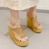Summer New Women's High Heels Open Toe Wedge Thick Sole Shoes 2024 Women's Versatile Solid Color Dress Banquet Super High Heels