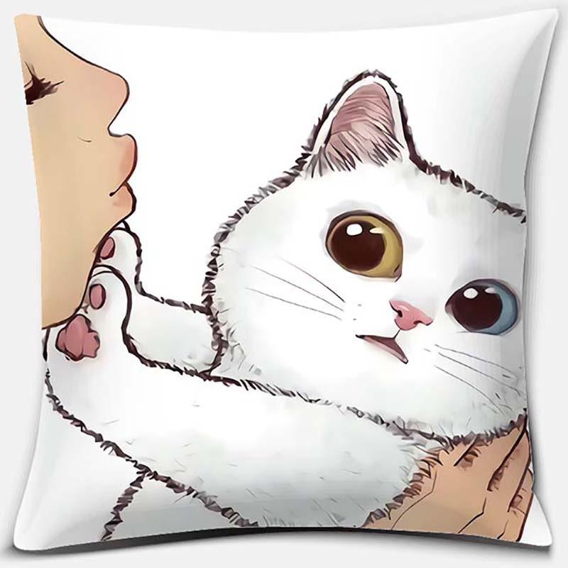 Серия декоративных наволочек с рисунком мультяшного кота, квадратная, для украшения дома и офиса, Funda De Almohada
