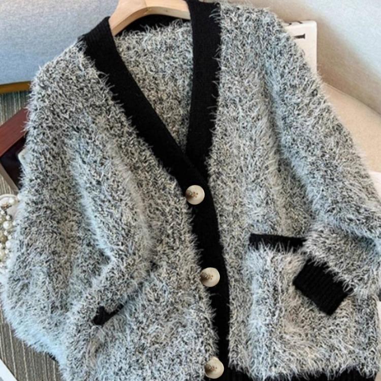 Европейский свитер крупной вязки женский элегантный с длинным рукавом в ленивом стиле осенне-зимние топы