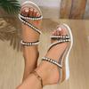 Lucyever Fashion Pearls Wedge Heels Sandals Women 2024 Plus Size Platform Slippers Women Casual Open Toe Summer Shoes Female 43