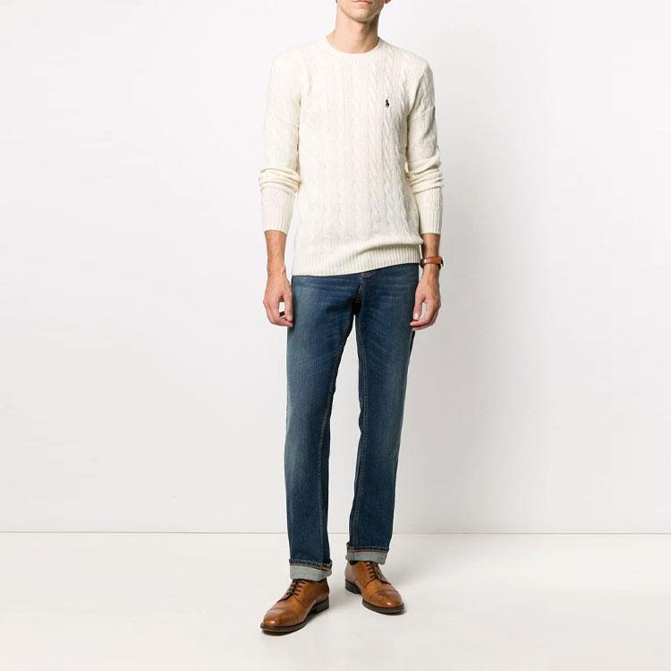 Polo Ralph Lauren FW21 Толстый трикотажный свитер с вышитым логотипом Мужской свитер Белый 710719546001