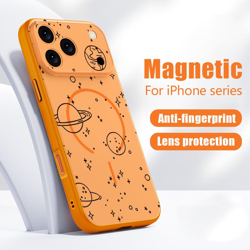 Чехол Для iPhone 17 Pro Max Узор Линии Звезды Планеты Магнитный Для Magsafe Гибридный Тонкий Матовый Чехол Для iPhone 16 15 14 13 Pro Max