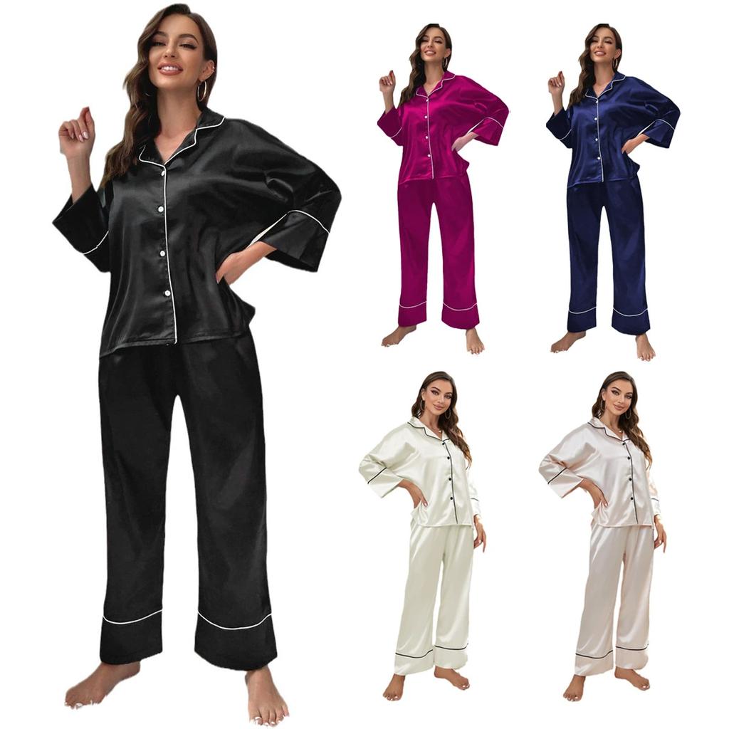 Simulation Silk Pajamas Women Spring and Autumn Long-sleeved Pajamas Home Service Suit Can Be Worn Outside