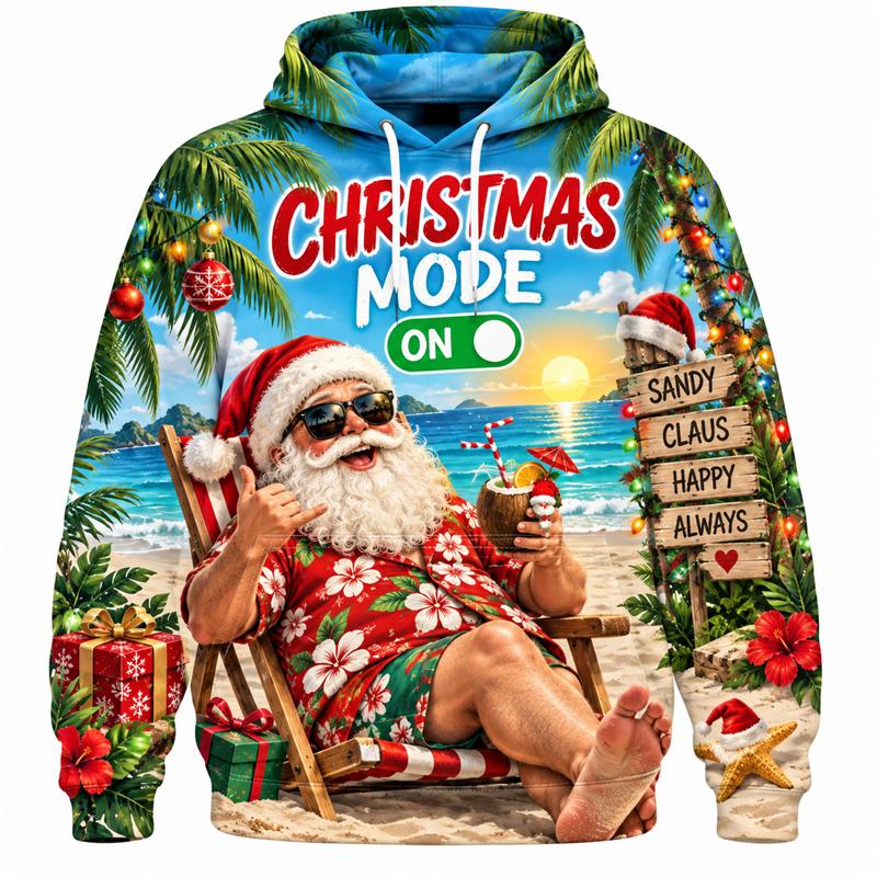 Funny Santa Reindeer Dinosaur DJ Gym Unisex 3D Print Christmas Hoodie, Winter Streetwear Party Pullover Sweatshirt for Men and Women