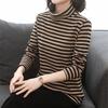 Женские топы с высоким воротником и длинным рукавом, с утолщенной бархатной подкладкой, с пуловером, с полосатым принтом, футболки