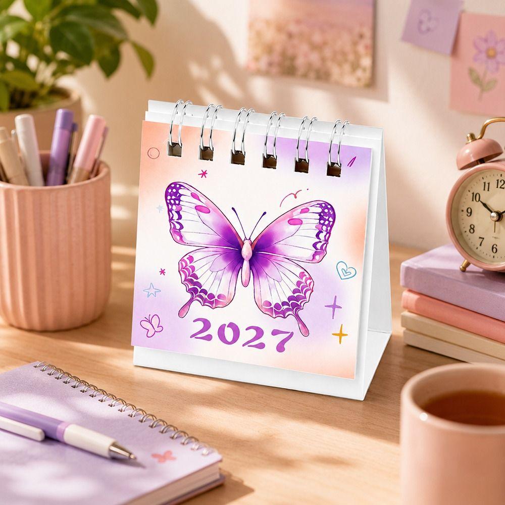 Butterfly Pattern Flip Calendar Portable Desktop Planner 2027 Desk Calendar Daily Planning
