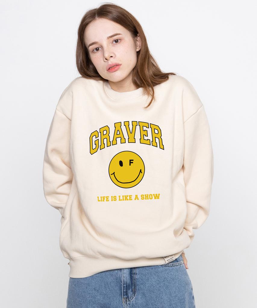 GRAVER [Unisex] Arch Logo Life Dot Smile Sweatshirt_Cream