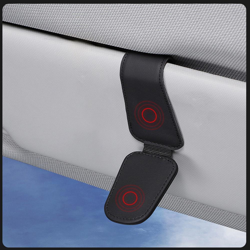 1x Car Sun Visor Glasses Sunglasses Card Holder Clip Magnetic Microfiber Leather
