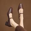 Fashion 2025 New Spring Women Pumps Genuine Leather Shoes for Women Square Toe Mary Janes Women Shoes Retro Med Heel Ladies Shoes