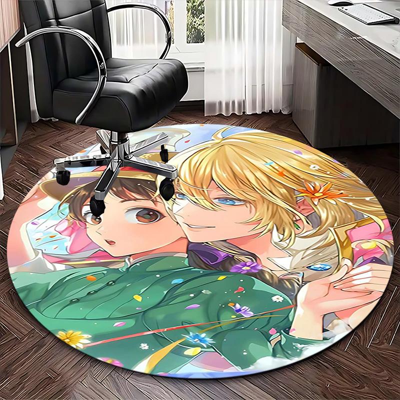 1pc Anime Design Round Carpet Office Chair Mat with Flower and Butterfly Print, Home Decor, Living Room, Bedroom, Game Room, Gift