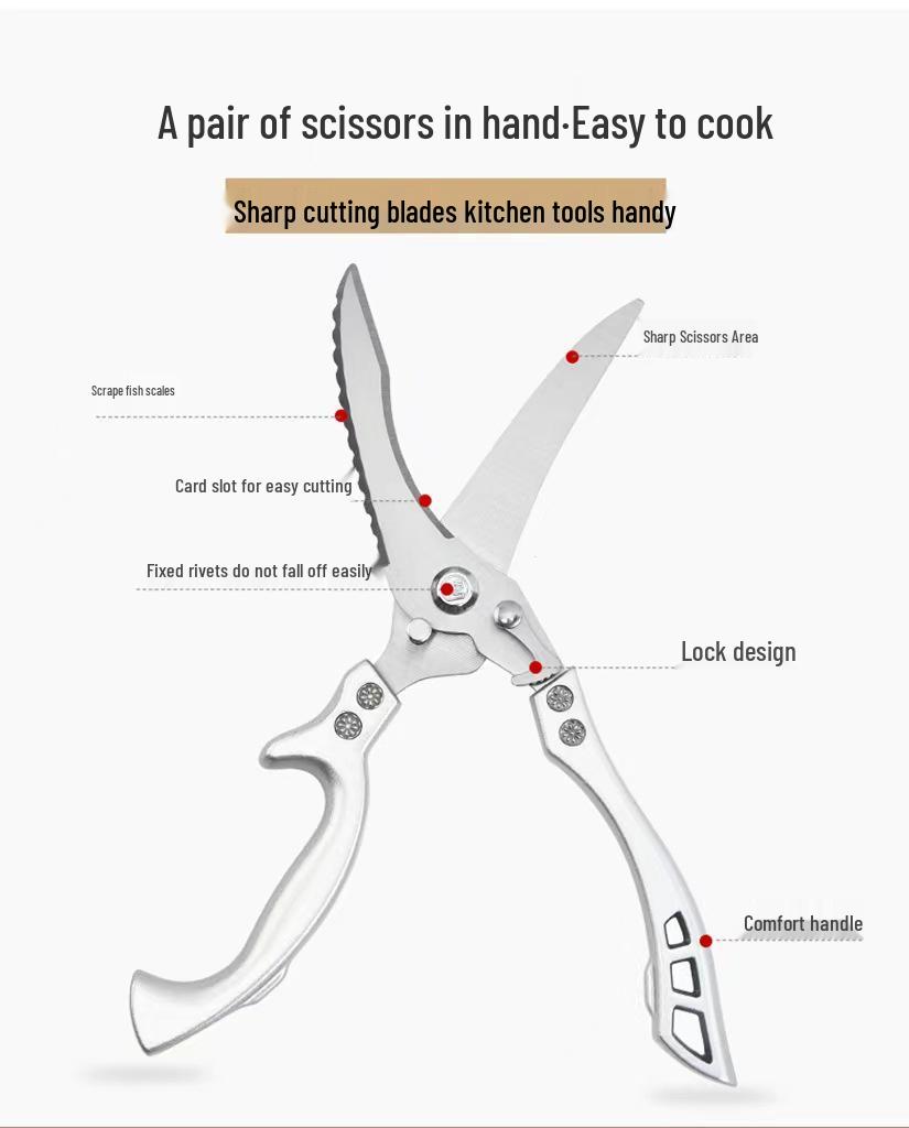Сверхпрочные ножницы для куриных костей из нержавеющей стали с алюминиевой ручкой, многоцелевые для кухни и дома