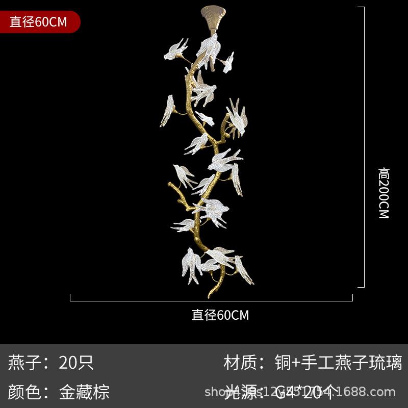 Французские роскошные подвесные светильники из смолы, лампа для столовой, виллы, винтажная стеклянная подвесная люстра в виде птицы, украшение ветки дерева.