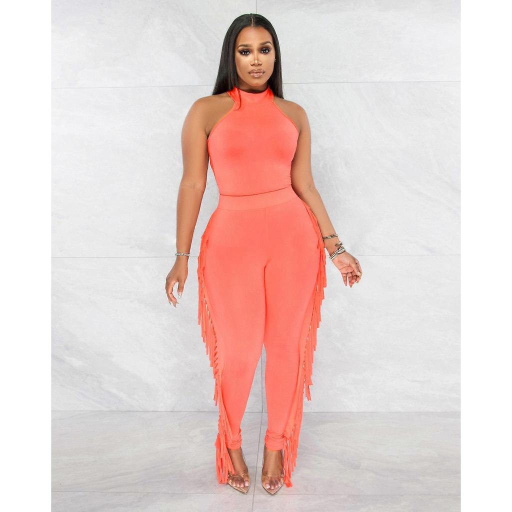 Sexy Tight Vest Tassel Women's Fashion Casual Suit