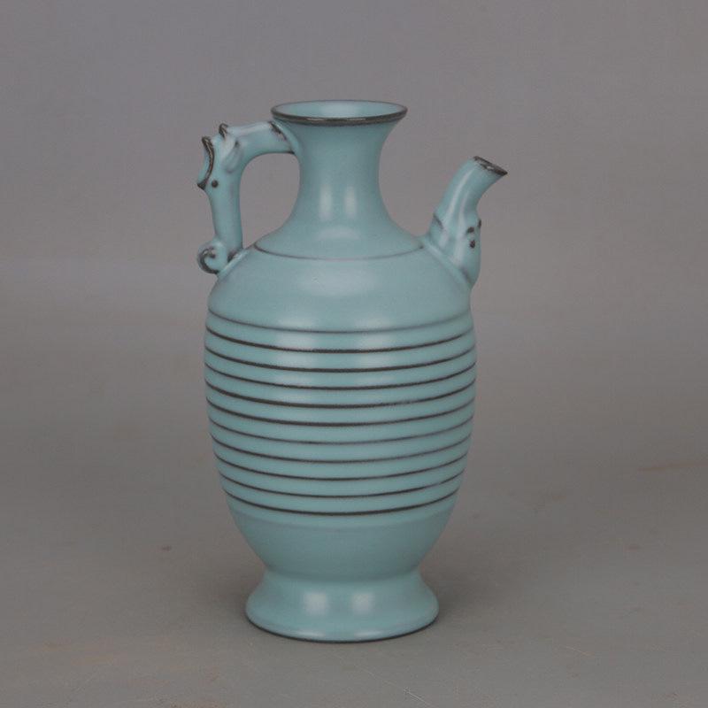 Song Dynasty Ru Kiln Blue Glaze Knife-Cut Dragon Handle Pot - Chinese Cultural Relic Antique Porcelain Imitation