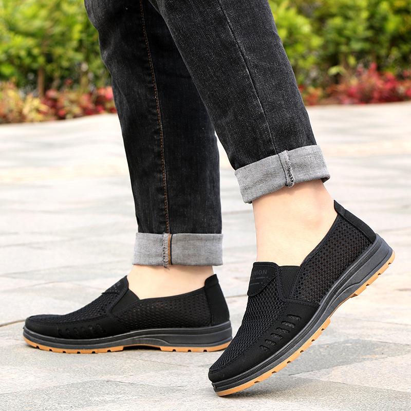 Мужская обувь больших размеров летняя мужская тканевая обувь «старый Пекин» дышащая повседневная обувь для папы обувь для пожилых людей сетчатая обувь на одном педале