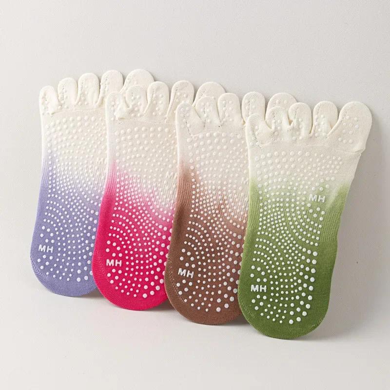 Носки для йоги с пятью пальцами, дышащие, с открытой спиной, бандажные, балетные, пилатесные, женские, профессиональные, силиконовые, нескользящие, танцевальные, спортивные носки