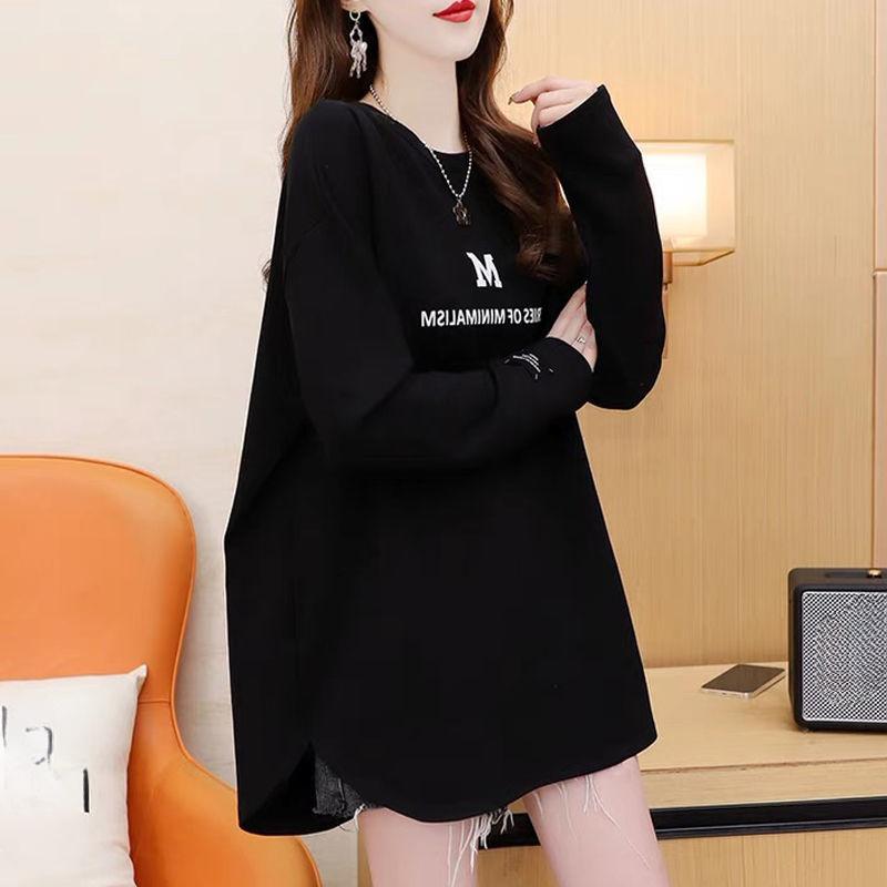 Осень зима повседневные свободные футболки нестандартный принт с буквами утолщенные женские футболки с длинным рукавом теплые бархатные топы y2k уличная одежда