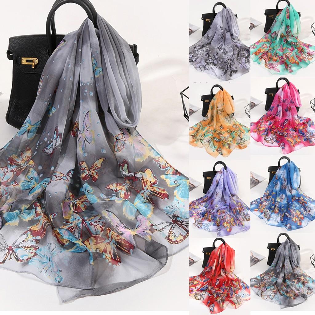 160*50cm Women Flower Print Long Soft Wrap Scarf Simulation Silk Shawl Scarves