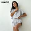 Женские летние модные трикотажные полосатые свободные шорты с коротким рукавом пижамы домашний костюм