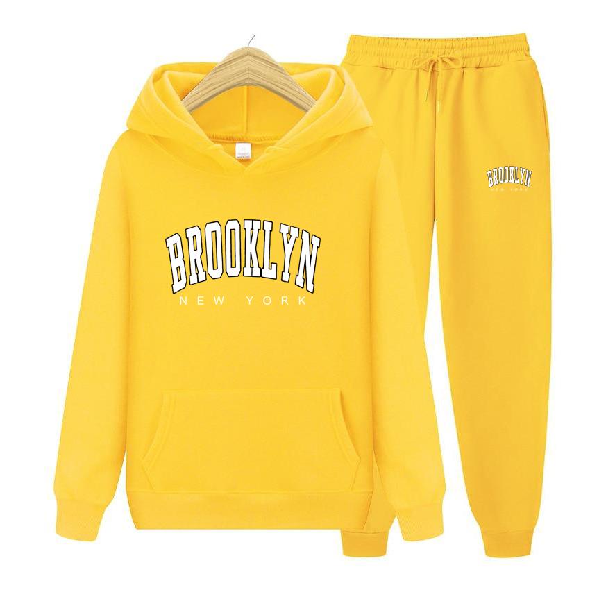 Женский комплект с капюшоном и длинными рукавами Brooklyn New York, качественная одежда с принтом, классический простой спортивный костюм, универсальная одежда в стиле Харадзюку
