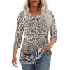 Women's Fashionable Casual Pleated Round Neck Casual Floral Print Seven Quarter Sleeved T-shirt Top