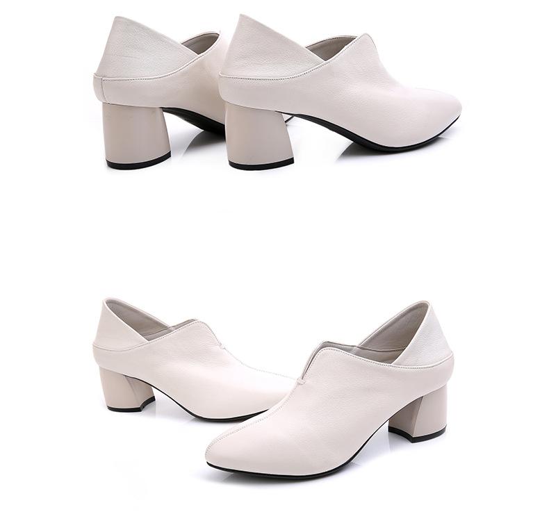 Натуральная кожа толстые каблуки глубокий носок одинарные туфли женские новые весна и осень новые женские туфли коровья кожа высокие каблуки