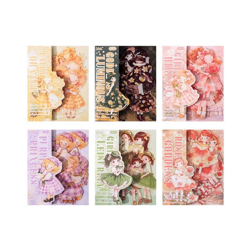12-Sheet Cute Cartoon Young Girl Sticker Collection, Lovely Anime-Style Figures, Ideal for Scrapbooking & DIY Crafts
