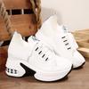 Large Size Thick-soled Heightened Flying Woven Surface Straps Sports and Leisure Shoes Spring and Autumn New Round Head Wedge Single Shoes