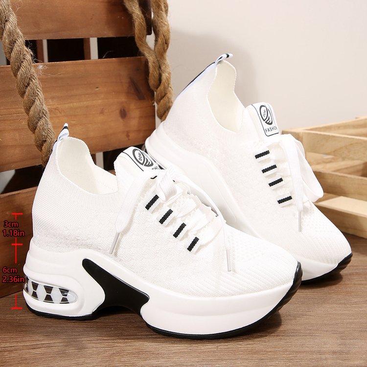 Large Size Thick-soled Heightened Flying Woven Surface Straps Sports and Leisure Shoes Spring and Autumn New Round Head Wedge Single Shoes