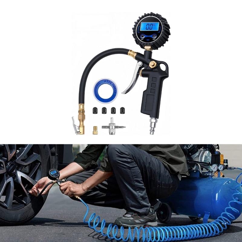 Digital Tire Pressure Gauge and Inflator 250PSI with Rubber Hose Quick Connect Coupler Large Display for Car Truck SUV