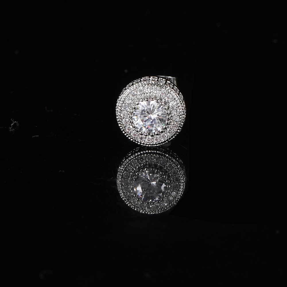 Round Full Zircon Hip-Hop Earrings High-End Niche Jewelry 925 Silver Needle Men's Earrings