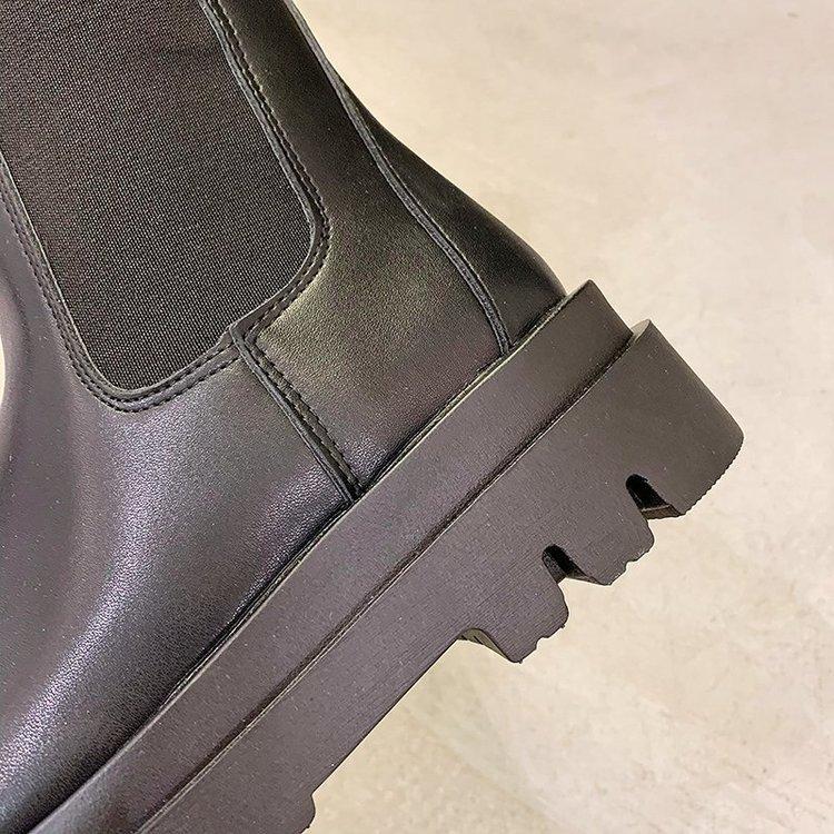 New Winter Elastic Mid-Leg Platform Chelsea Boots Black Platform Plus Size Ankle Boots