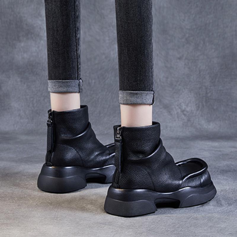 Johnature Короткие ботинки из натуральной кожи на толстом каблуке и толстой подошве, женские туфли на платформе в стиле ретро с круглым носком, ботильоны