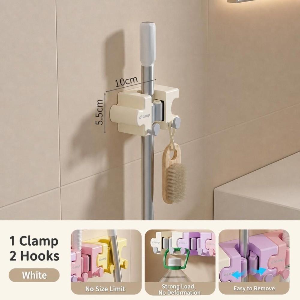 Wall‑Mount Mop Holder Macaron Bathroom Storage Rack Broom Storage Clip for Kitchen Bathroom