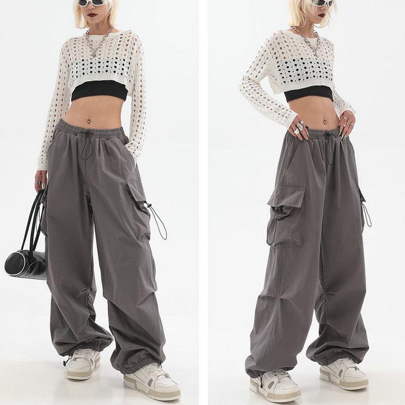 Весенние повседневные женские брюки-карго с эластичной резинкой на талии, модная уличная одежда, шаровары для бега, свободные брюки до щиколотки, свободные брюки для девочек