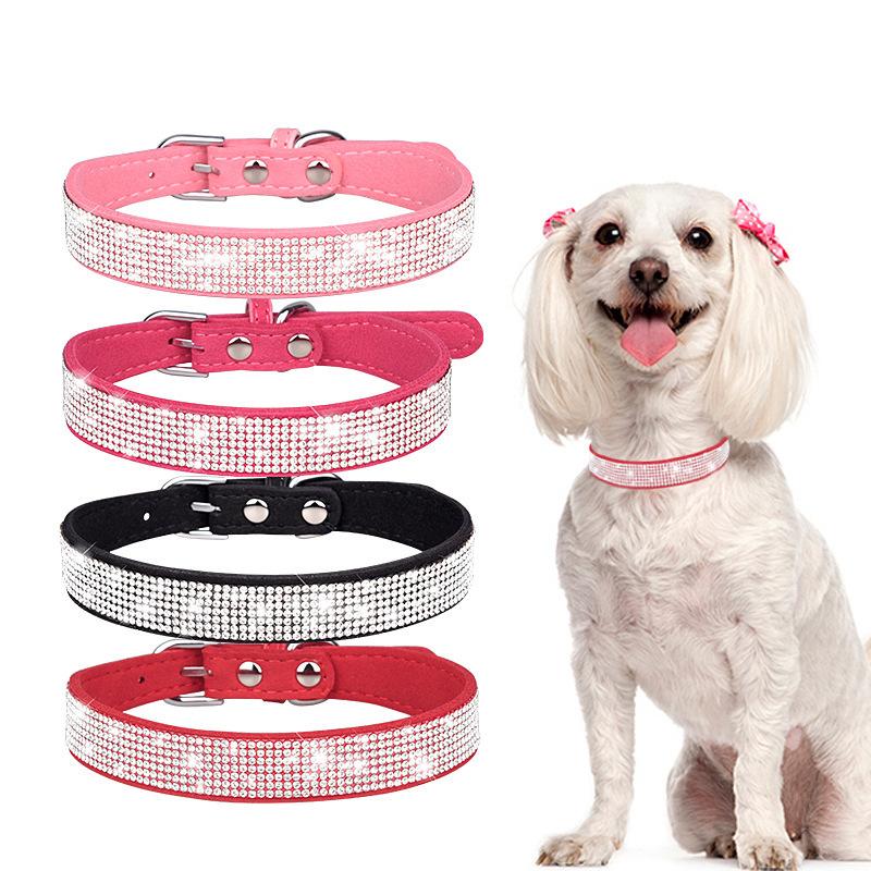 Pet Collar Shiny Rhinestone Dog Collar Small and Medium Dog Chain Walking Leash Microfiber Cat Collar Leash Set