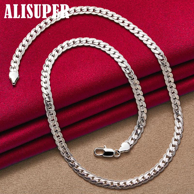 Ювелирные изделия из стерлингового серебра 925 пробы, 6 мм, боковая цепочка, 16/18/20/22/24 дюйма