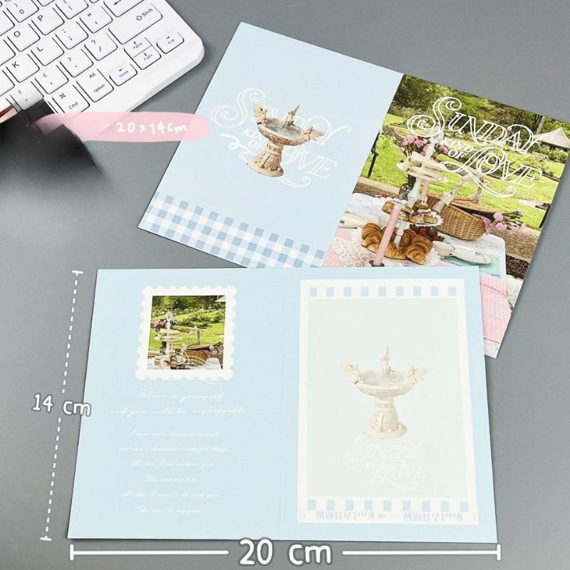 10Pcs INS Pastoral Girl Tea Party Folding Card Back Kpop 3 Inch Photo Card Sell Card DIY Packing Decorative Fixed Board