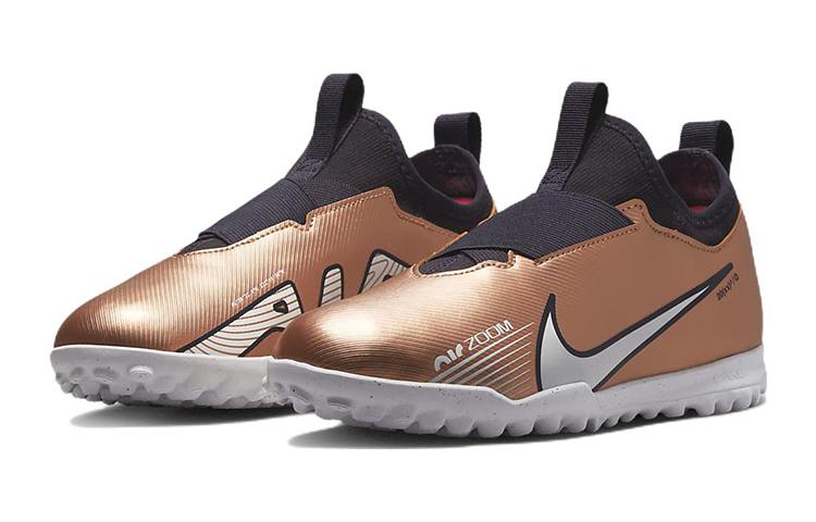 Nike Футбольные бутсы Zoom Vapor 15 Academy, устойчивые к ударам и истиранию, низкие, для детей, цвет: золотой, черный, DR6052-810