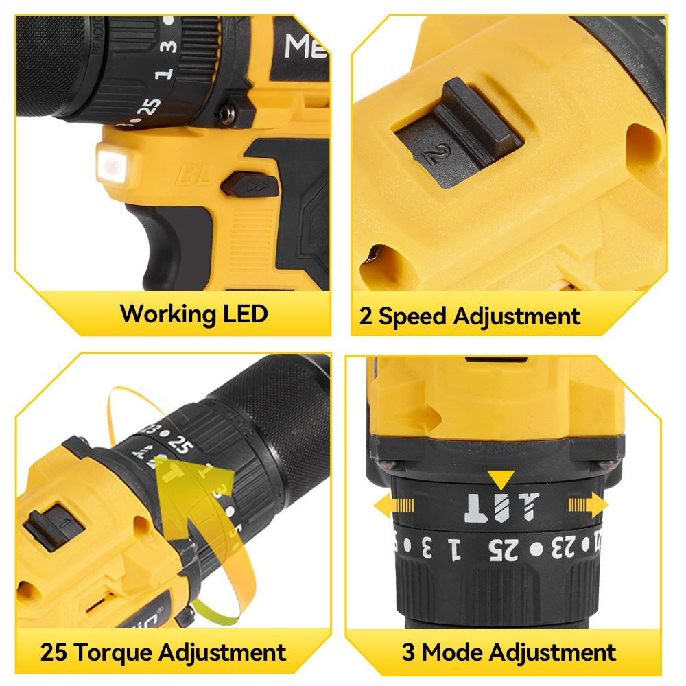 MELLWIN 13 мм бесщеточный электрический перфоратор 25+3 крутящий момент плоская дрель отвертка набор домашних электроинструментов DIY для Makita 18 В аккумулятор