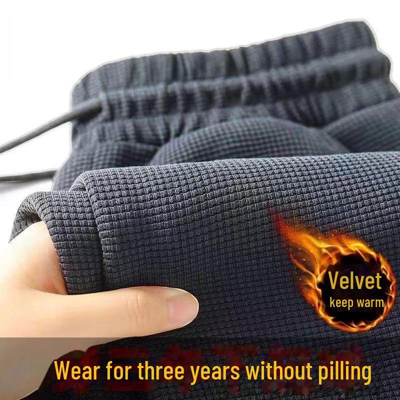 Мужские повседневные спортивные брюки из плотного бархата и вафельной ткани — осень/зима, свободный крой, большой размер, прямой крой