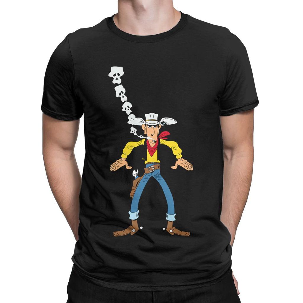 Lucky Luke Are You Ready Men T-Shirts Мультяшные Смешные Футболки с Коротким Рукавом и Круглым Вырезом из Чистого Хлопка Взрослые Топы