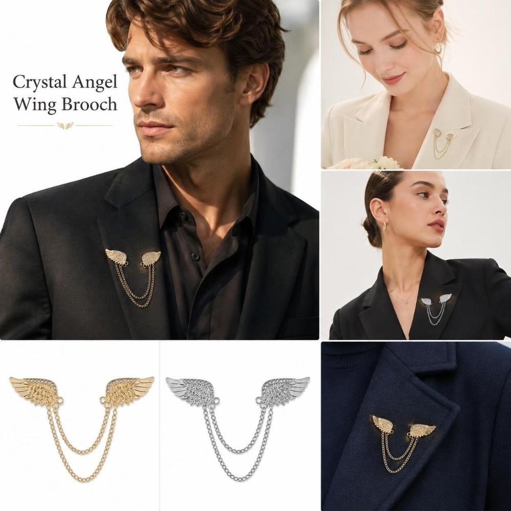 Decorative Angel Wing Brooch Sparkling Tassel Chain Brooch New Brooch Pins for Men Women Jewelry