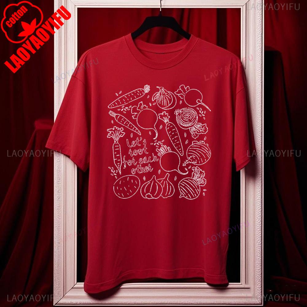 Lets Root for Each Other Garden TShirt Gardening Tee with Vegetable Print Cute Garden Theme Cotton Shirts Plant Women Tops