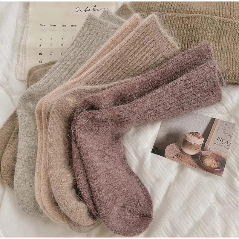 Thicken Warm Winter Socks Women Windproof Women Socks Sox Japanese Style Harajuku Solid Color Thermal Stockings For Women