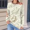 Женская модная повседневная футболка с цветочным ретро-принтом, плиссированная, удобная, с круглым вырезом, свободная, с длинным рукавом